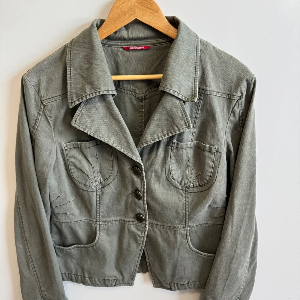 Unionbay‎ Women's Green Cotton Blend Casual Blazer Jacket - Pocket Front